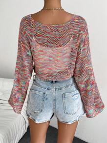 SHEIN Essnce Space Dye Trumpet Sleeve Open Knit Jumper Without Cami Top - Multicolor - View 2