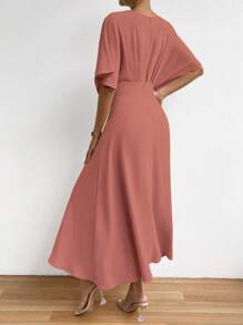 Rafferiza Đầm Maxi Chữ A Tay Cánh Dơi Trơn Cho Nữ - Bụi hồng - Xem 2