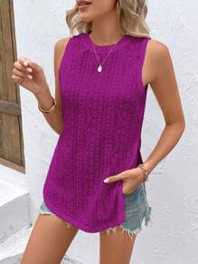 SHEIN VCAY 素色網眼刺繡背心上衣 - 紫色 - 查看 6
