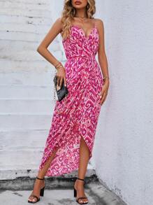 SHEIN Clasi Đầm Trọn gói Dây kéo Tách cao Tất cả trên in Giải trí - Màu Hồng Tươi - Xem 6