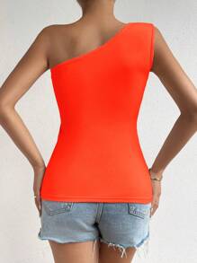 SHEIN Privé One Shoulder Ruched Side Crop Top - Burnt Orange - View 2