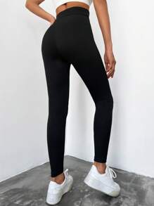 RueChic Solid Wideband Waist Leggings - Black - View 2
