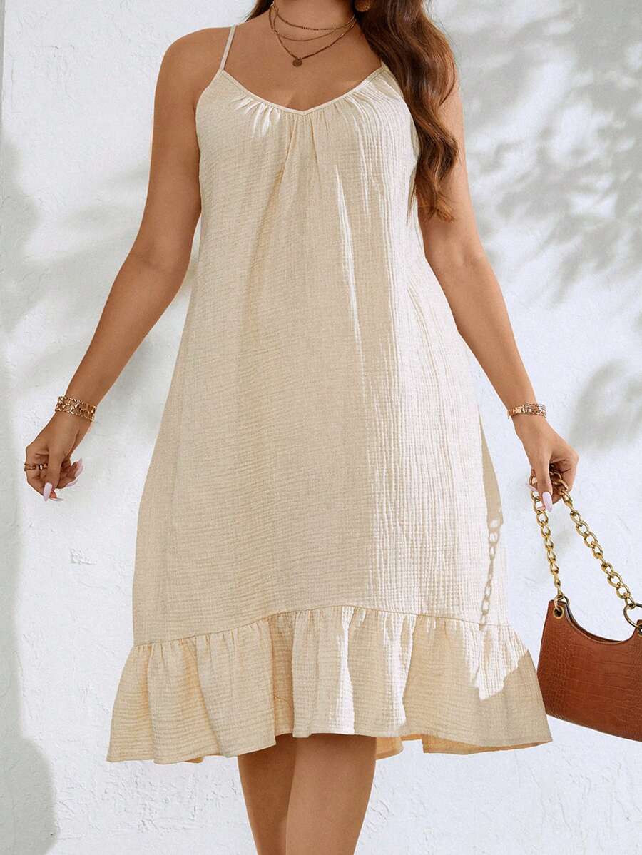 Breezaya Talla grande Vestido de tirantes bajo con fruncido