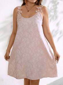 SHEIN Franclia Plus Contrast Lace Cami Dress - Pink - View 1