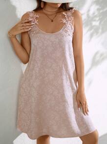 SHEIN Franclia Plus Contrast Lace Cami Dress - Pink - View 5