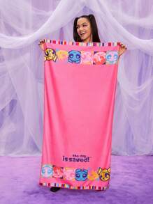 THE POWERPUFF GIRLS X SHEIN 1pc Cartoon Girl Print Bath Towel - Pink - View 3