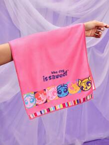 THE POWERPUFF GIRLS X SHEIN 1pc Cartoon Girl Print Bath Towel - Pink - View 6