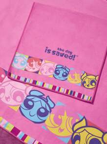 THE POWERPUFF GIRLS X SHEIN 1pc Cartoon Girl Print Bath Towel - Pink - View 7