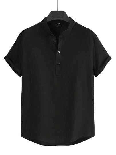 Manfinity Homme قميص غير ملائم ذو لون أحادي للرجال، قميص كاجوال نصف أزرار