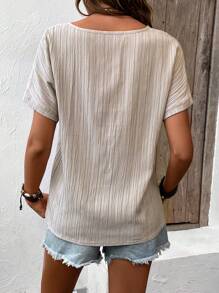 SHEIN LUNE Notched Neck Batwing Sleeve Blouse - Apricot - View 2