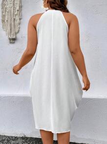 SHEIN LUNE 大碼曼陀羅印花缺口領連衣裙 - 綠色 - 查看 2