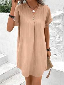 EMERY ROSE 素色蝙蝠袖直筒連衣裙 - 粉色 - 查看 4