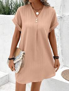 EMERY ROSE 素色蝙蝠袖直筒連衣裙 - 粉色 - 查看 5