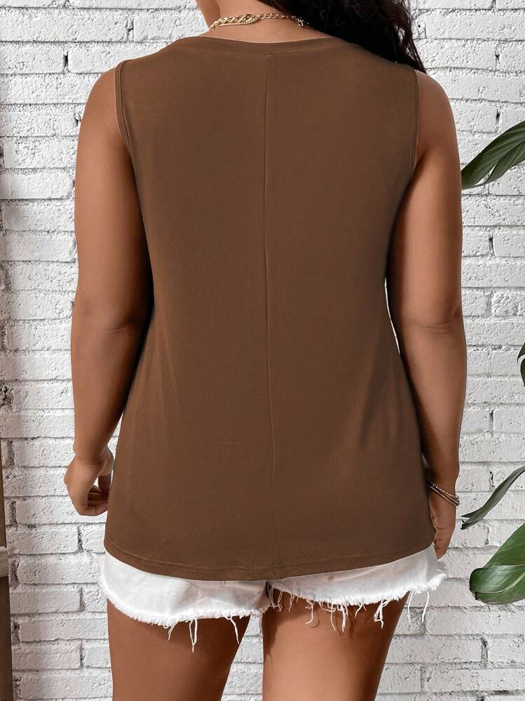 SHEIN LUNE พลัส เสื้อกล้าม กราฟฟิค ตัวอักษร & การ์ตูน - สีน้ำตาล - ดู 2