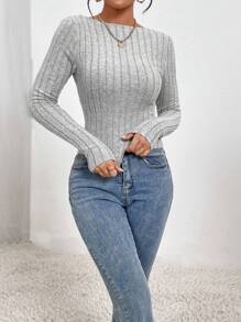 SHEIN Essnce Camiseta de espalda abierta con cordón tejido de canalé - Gris - Ver 6