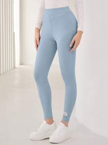 Mulvari Letter Patched Detail Leggings - Baby Blue - View 4