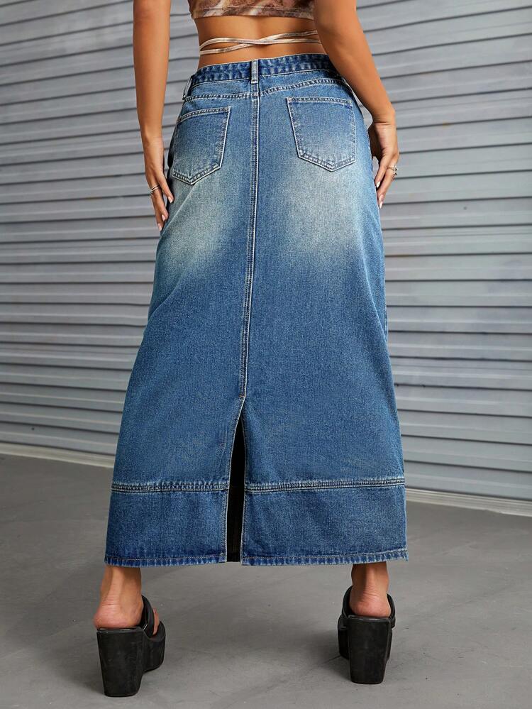 Ripped Denim Skirt Without Belt