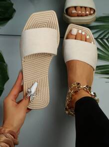 女士極簡單帶涼拖,度假涼鞋 - 米色 - 查看 1