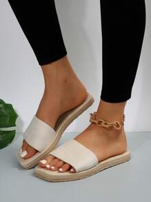 女士極簡單帶涼拖,度假涼鞋 - 米色 - 查看 2