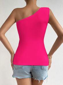 Chiquease One Shoulder Ruched Side Crop Top - Hot Pink - View 2