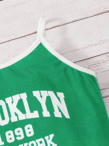 SHEIN Đầm Gái Tương phản ràng buộc Lá thư Giải trí - màu xanh lá - Xem 3