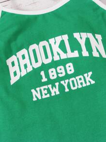 SHEIN Đầm Gái Tương phản ràng buộc Lá thư Giải trí - màu xanh lá - Xem 4