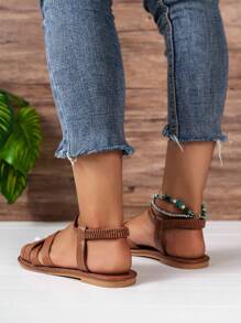 女士交叉踝帶平底涼鞋,優雅涼鞋 - 棕色 - 查看 4