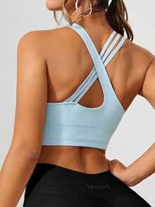 Yoga Trendy 交叉背部運動胸罩運動外出上衣 - 淺藍色 - 查看 3