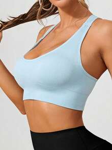Yoga Trendy 交叉背部運動胸罩運動外出上衣 - 淺藍色 - 查看 4
