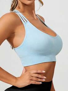 Yoga Trendy 交叉背部運動胸罩運動外出上衣 - 淺藍色 - 查看 6