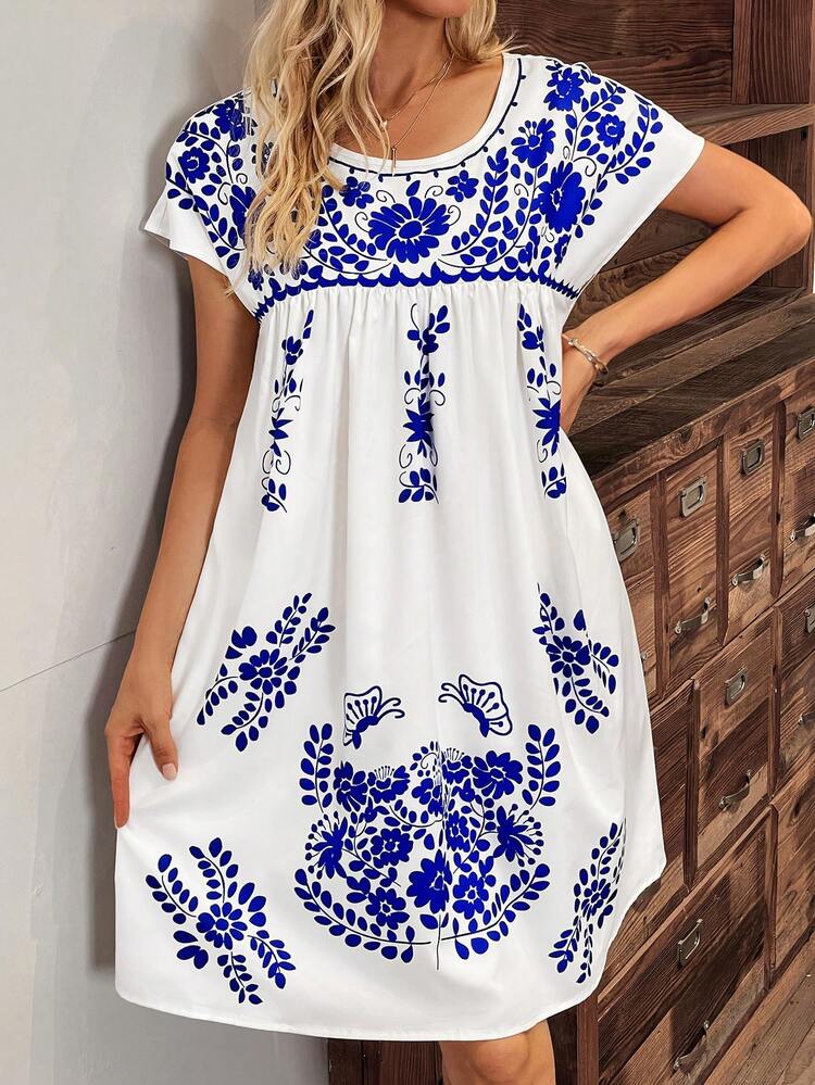 SHEIN LUNE Đầm Tương phản ràng buộc Hoa Boho - trắng - Xem 3