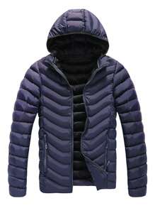 Manfinity Homme Men Zip Up Hooded Padded Coat - Navy Blue - View 1