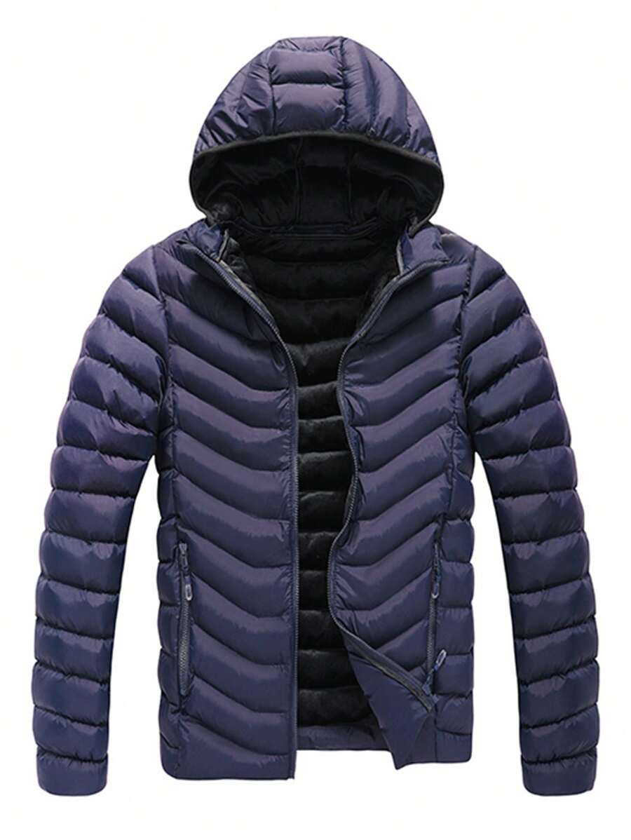 Manfinity Homme Men Zip Up Hooded Padded Coat - Navy Blue - View 1