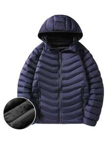 Manfinity Homme Men Zip Up Hooded Padded Coat - Navy Blue - View 3