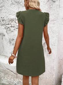 SHEIN VCAY 素色荷葉邊直筒洋裝 - 軍綠色 - 查看 2