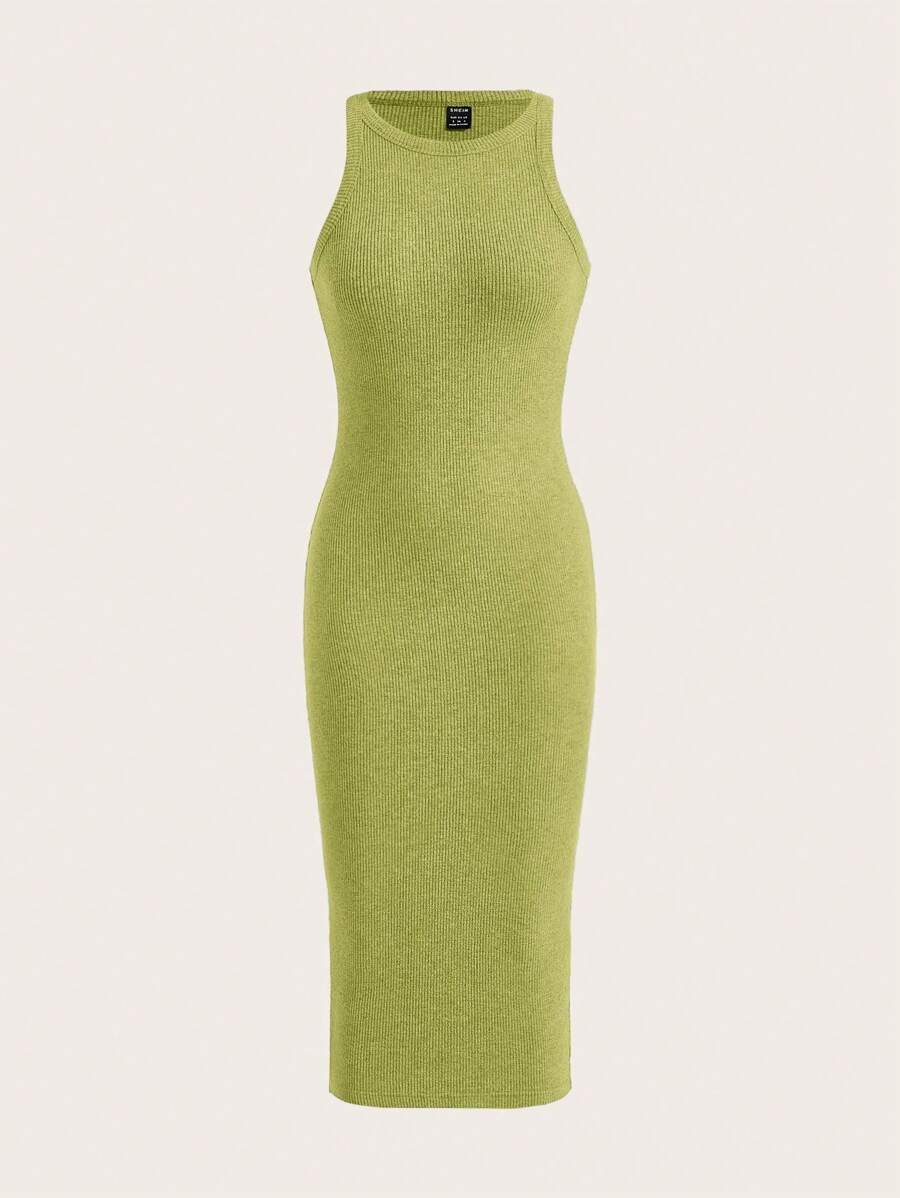 SHEIN EZwear Vestido ajustado unicolor tejido de canalé