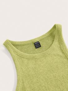 SHEIN EZwear Vestido ajustado unicolor tejido de canalé - Verde Lima - Ver 4