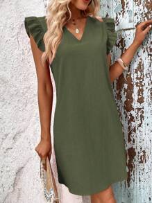 SHEIN VCAY 素色荷葉邊直筒洋裝 - 軍綠色 - 查看 6