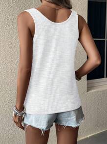 SHEIN LUNE Chất rắn Vá Túi Áo ba lỗ - trắng - Xem 2