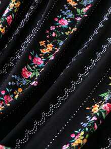 Plus Floral Print Graphic Tank Top, Women Top, Summer - Black - View 3