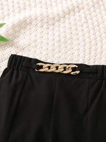 SHEIN Tween Girl Chain Detail Flare Leg Trousers - Black - View 3