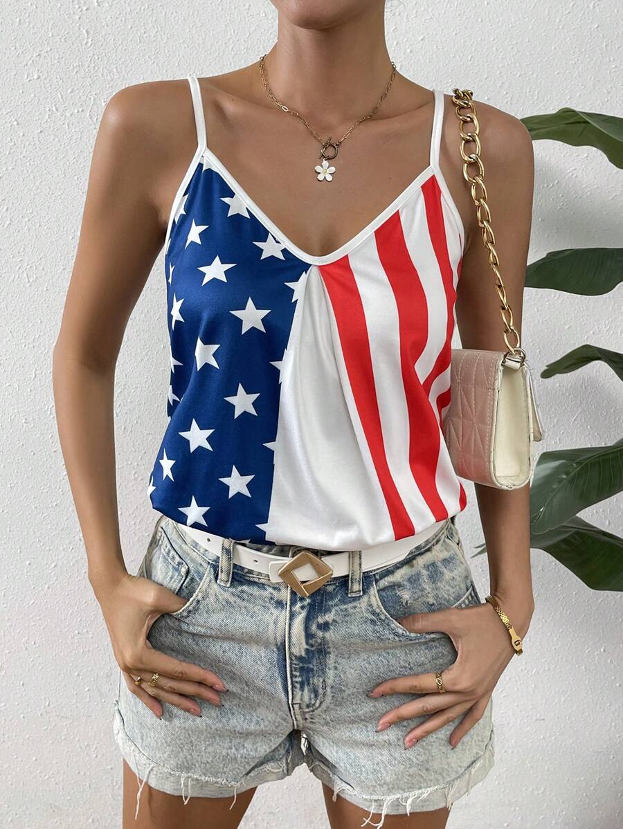 SHEIN LUNE 美式印花吊帶上衣 - 白色 - 查看 1