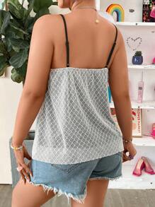 Celure Áo hai dây Plus Size Tương phản ren Viên lá sen Trọn gói màu trơn Giải trí - trắng - Xem 2