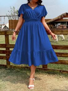 Breezaya Hơn áo tay bướm Xù Hoa Sen Đầm - Xanh đậm - Xem 3