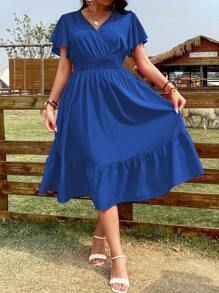 Breezaya Hơn áo tay bướm Xù Hoa Sen Đầm - Xanh đậm - Xem 6