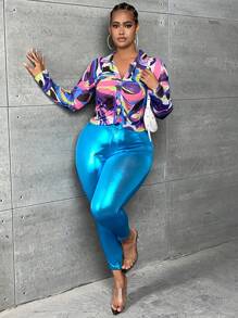 SHEIN SXY Hơn In Toàn bộ Viền mặt trước Lưới Áo - Nhiều màu - Xem 6