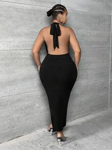 SHEIN SXY 大碼深V領露背緊身連衣裙