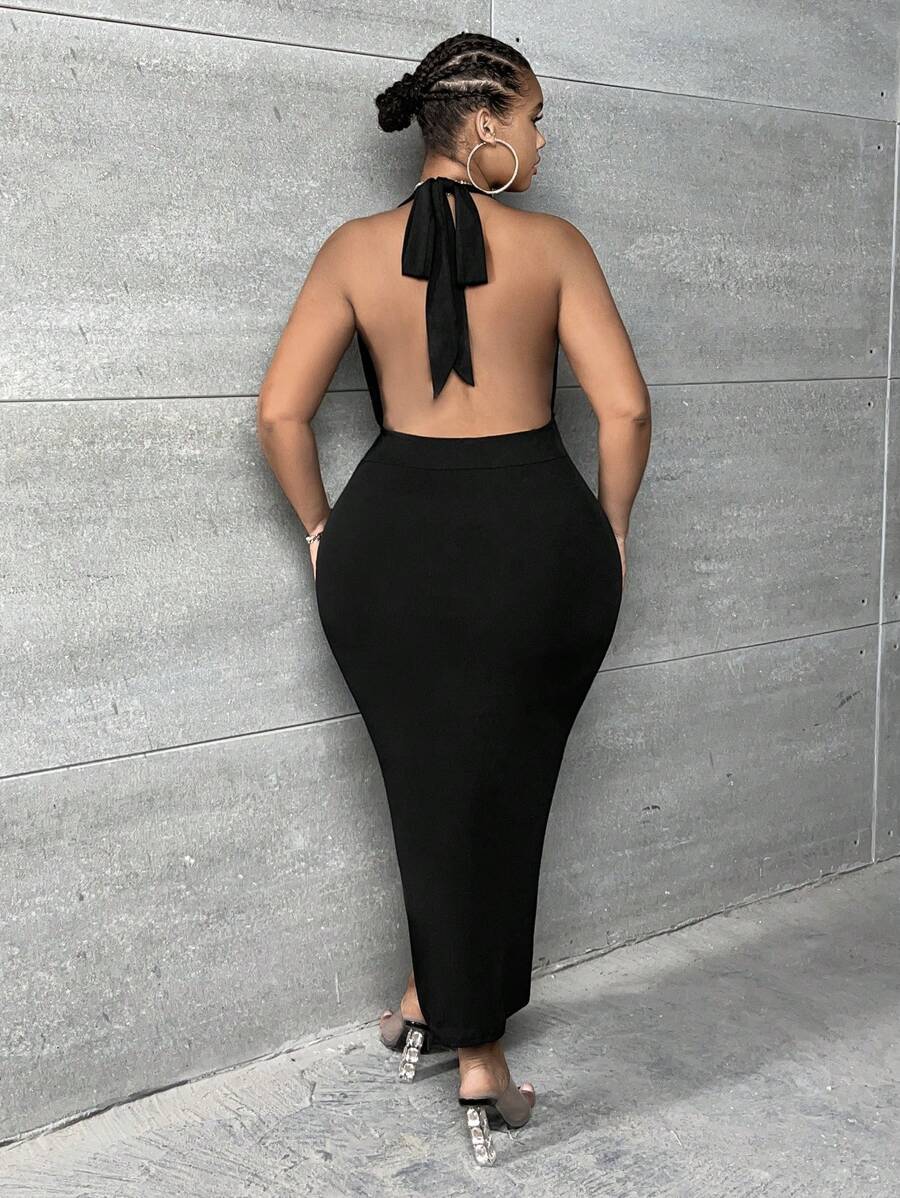 SHEIN SXY 大碼深V領露背緊身連衣裙