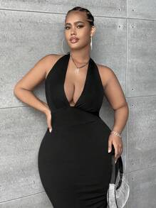 SHEIN SXY 大碼深V領露背緊身連衣裙