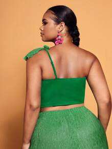 Slaydiva áo nữ kích thước lớn viền lá sen Xù phân lớp màu trơn Giải trí - màu xanh lá - Xem 3